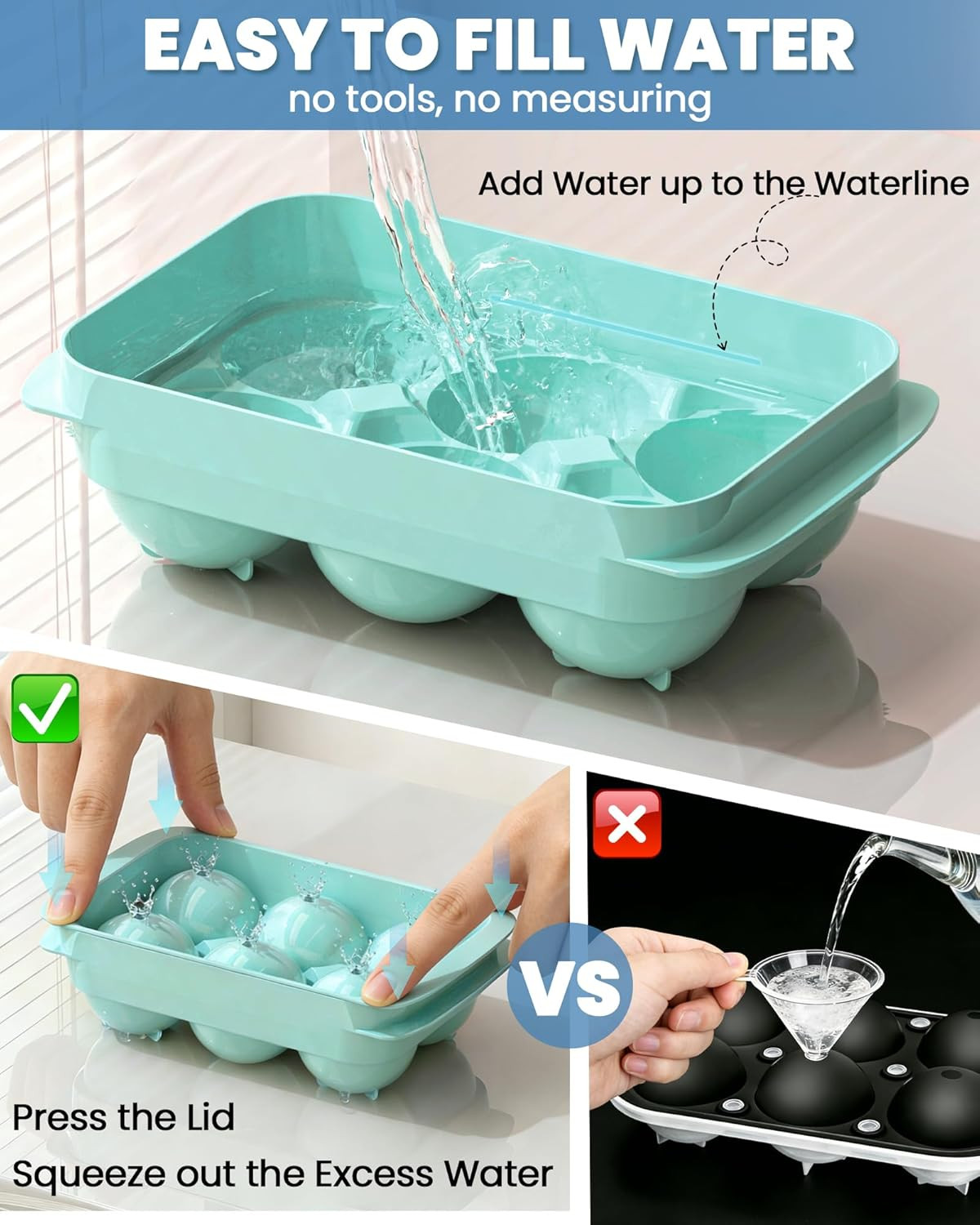 2 Pack Large Round Ice Cube Tray with Bin & Tongs Stackable Mold Set