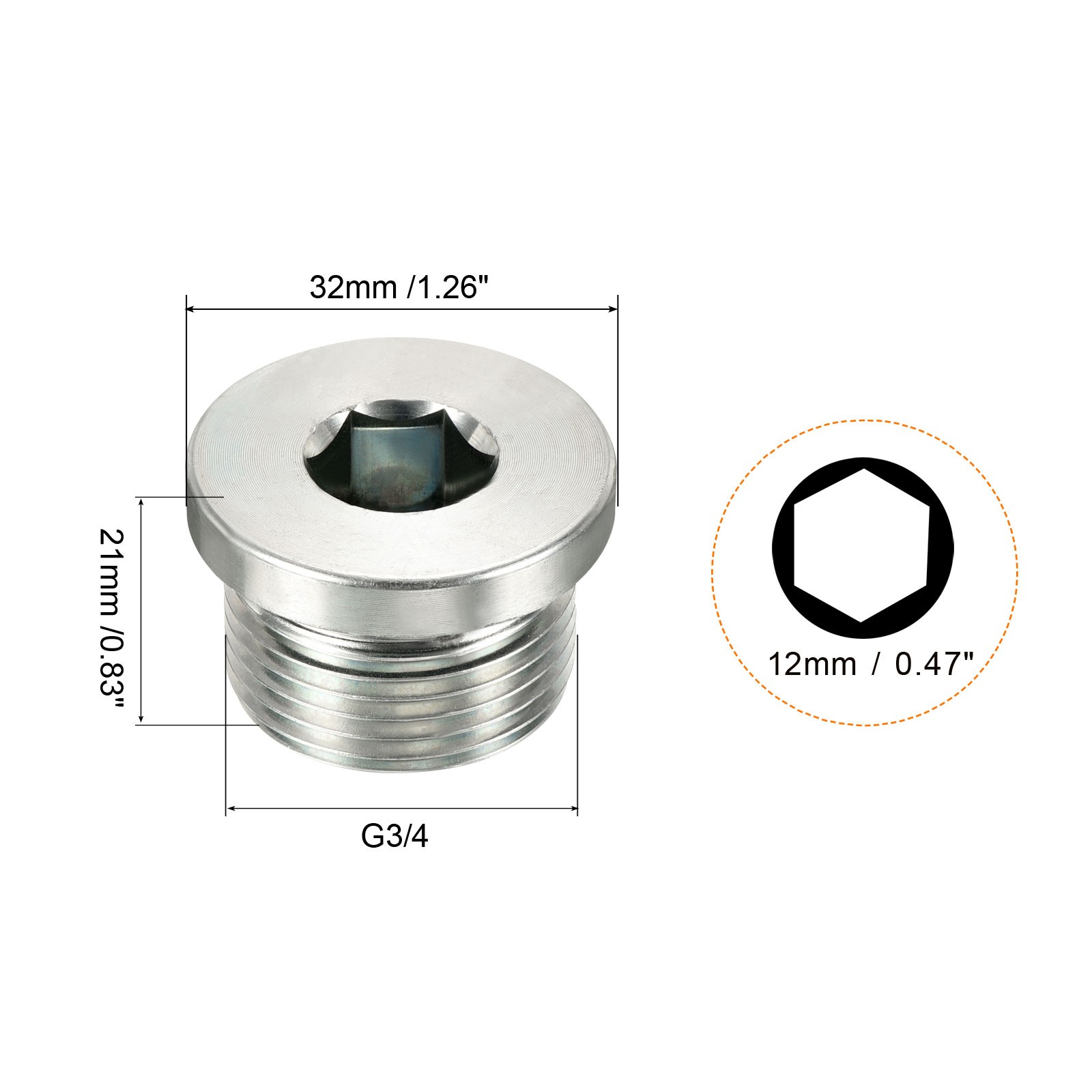 G3/4 Hex Head Pipe Fitting Plug, Male Thread 45# Steel Plug