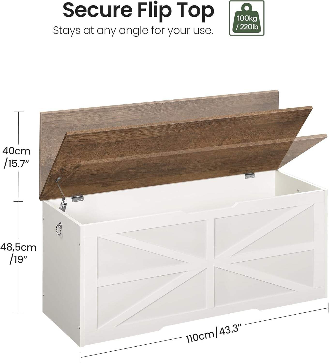 TwoTone Walnut White Storage Chest Durable 43.3Inch