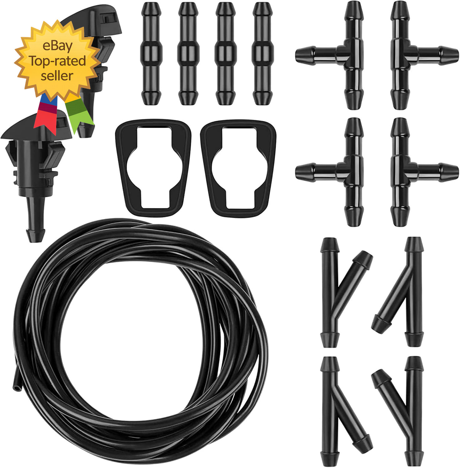 Windshield Washer Hose Kit 5M Washer Fluid Hose with 12 Pcs Connectors 2 Fan Noz