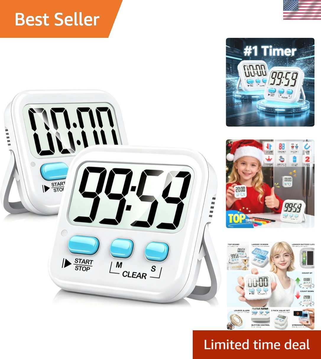 Durable Digital Kitchen Timers for Cooking & Homework – 2 Pack with Loud Alerts