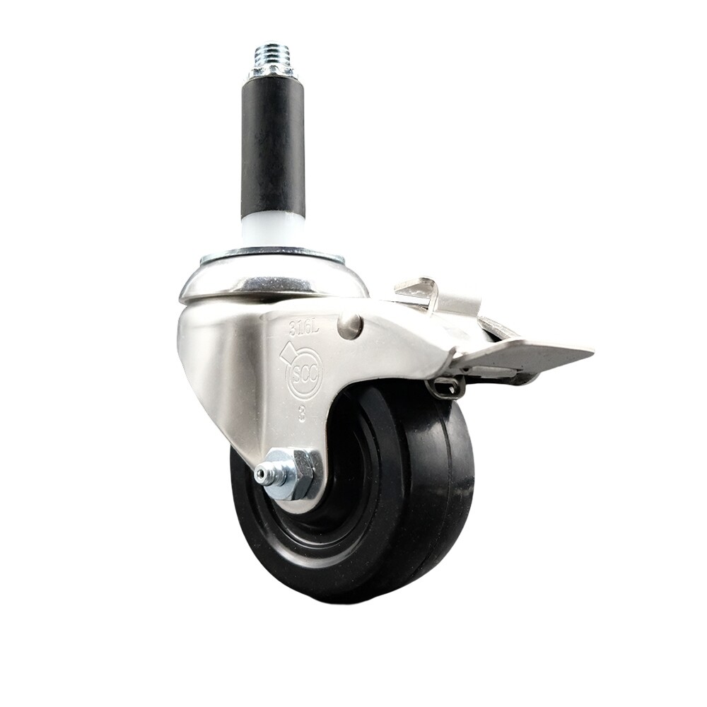 3 Inch 316SS Hard Rubber Swivel 3/4 Inch Expanding Stem Caster Lock Brake SCC