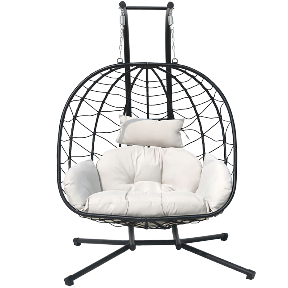 2-Person Hanging Egg Chairs for Outside Double Porch Swing Chair with Stand