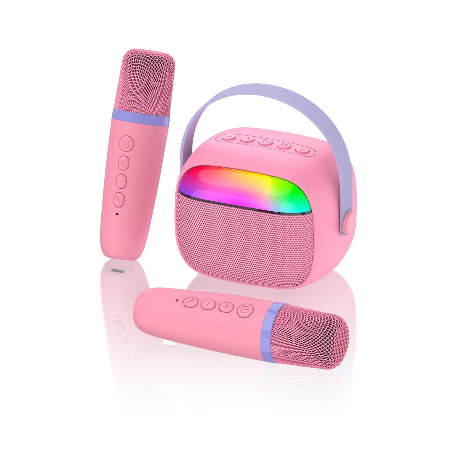 Mini Karaoke Machine with 2 Wireless Microphones for Kids Portable RGB Bluetooth