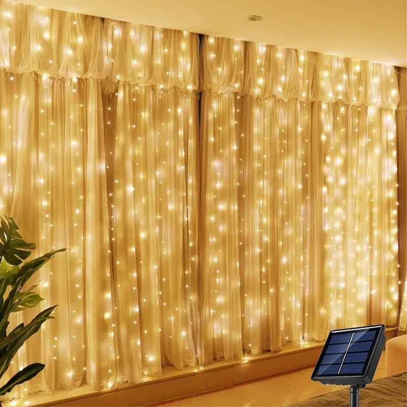 Solar LED Curtain Lights Outdoor Garland String Lights - 3m x 3m 300 LEDs