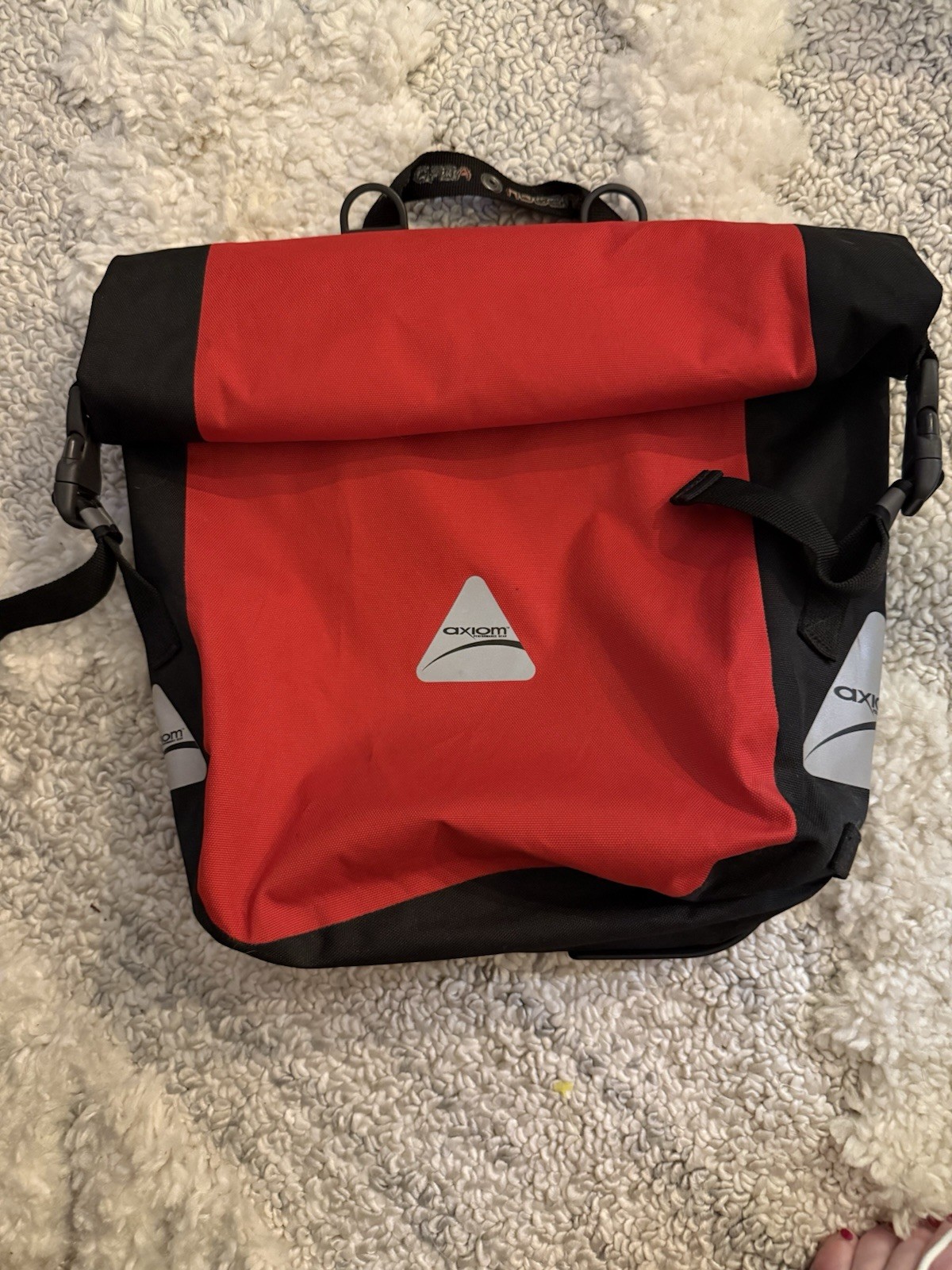 Axiom Tie-Lock Roll-Top Backpack Red/Black Adjustable Straps Buckle Logo
