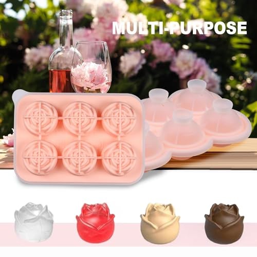 2 Pack Silicone Ice Cube Trays, Pink Rose Ice Cube Mold, Large rose&round