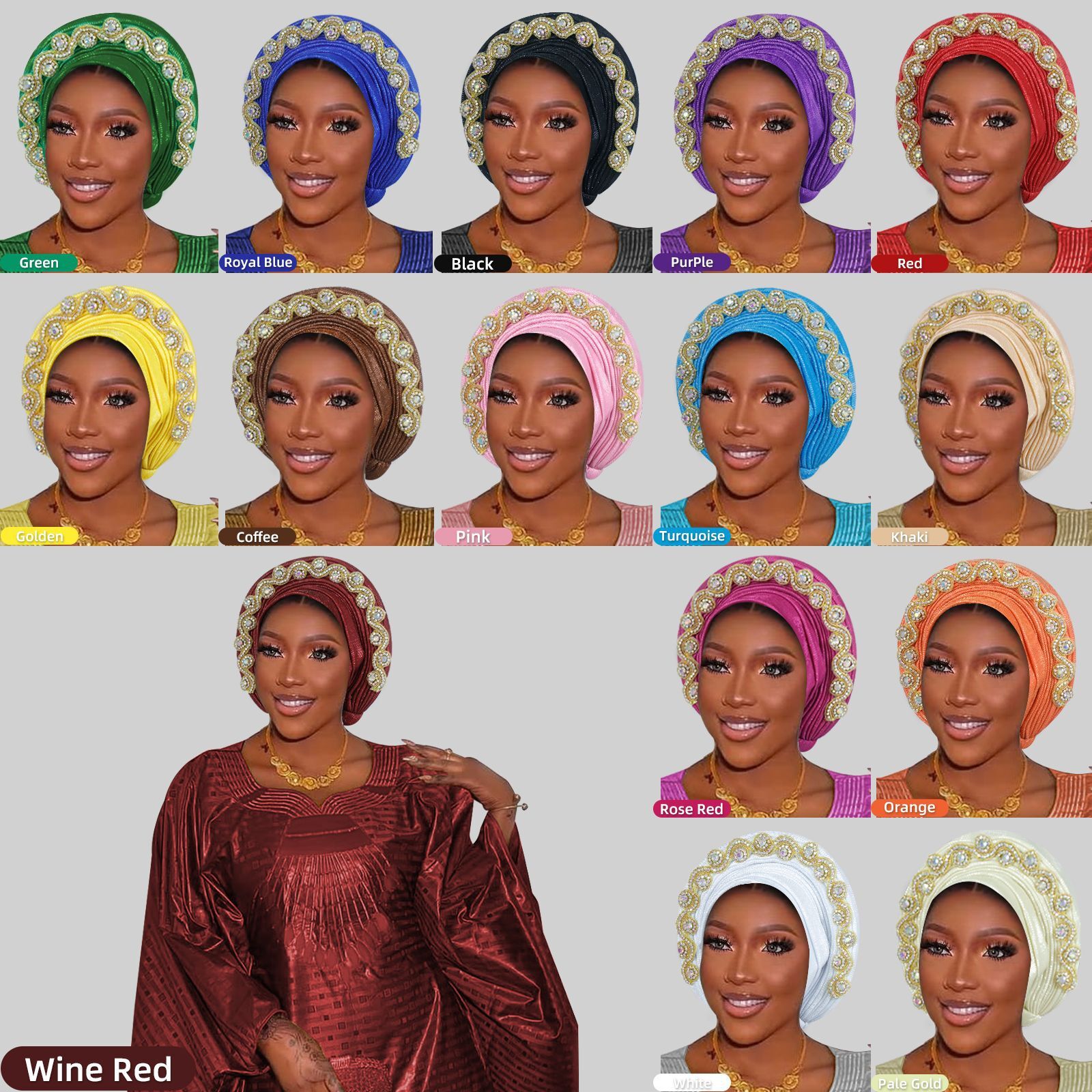 Nigerian Hijab Cap Aso Oke African Headtie Auto Gele Women Turban Hat Head Wrap