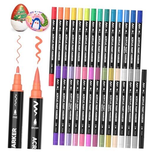 28 Colors Dual Tip Acrylic Paint Markers, 28 Colors Brush Tip and Fine Tip