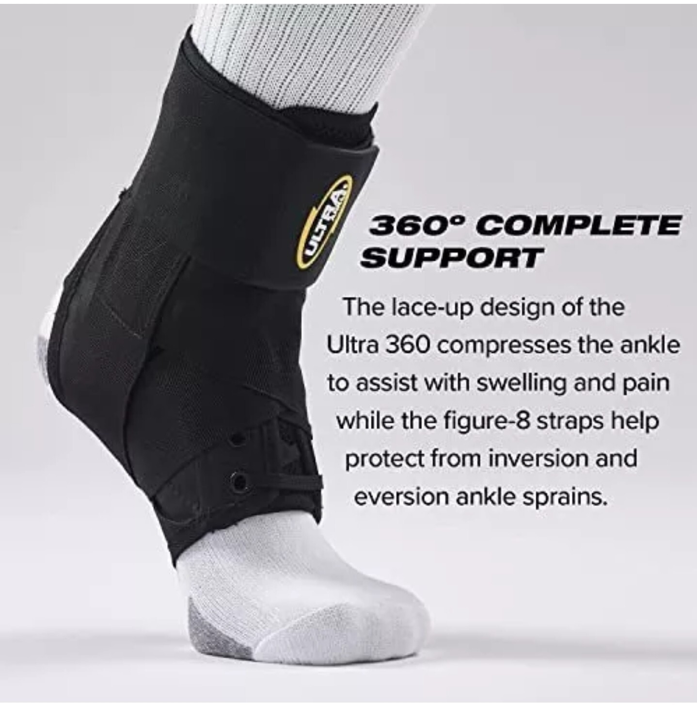 Ultra 360® Lace-Up Adjustable Ankle Brace – For Ankle Stabilization SMALL White