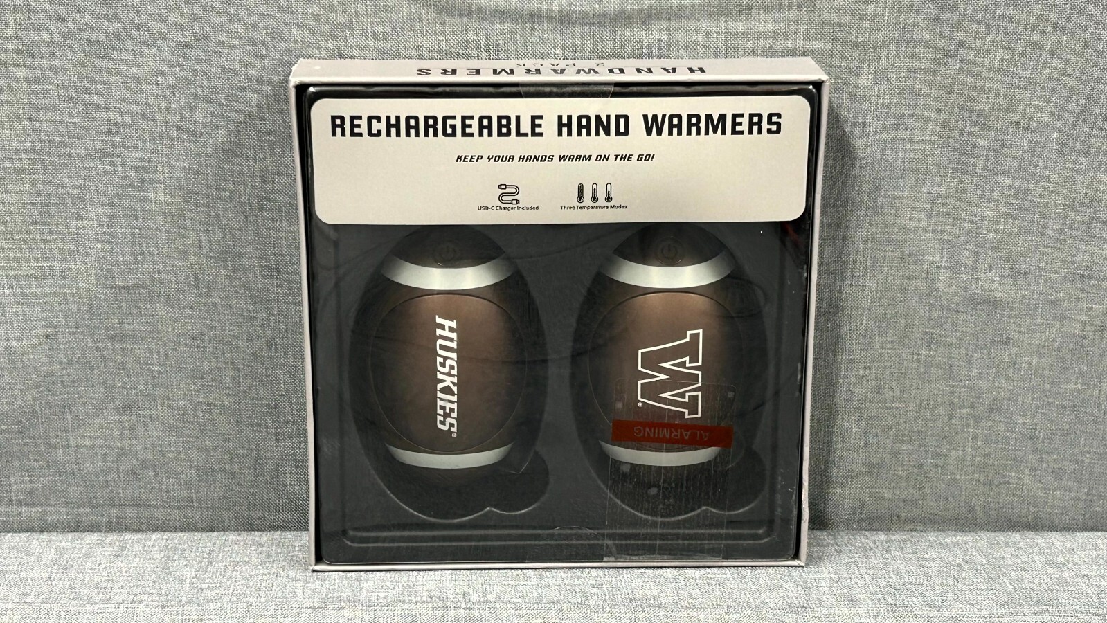 2 Pack of Rechargable Hand Warmers Washington Huskies Football, Free Shipping