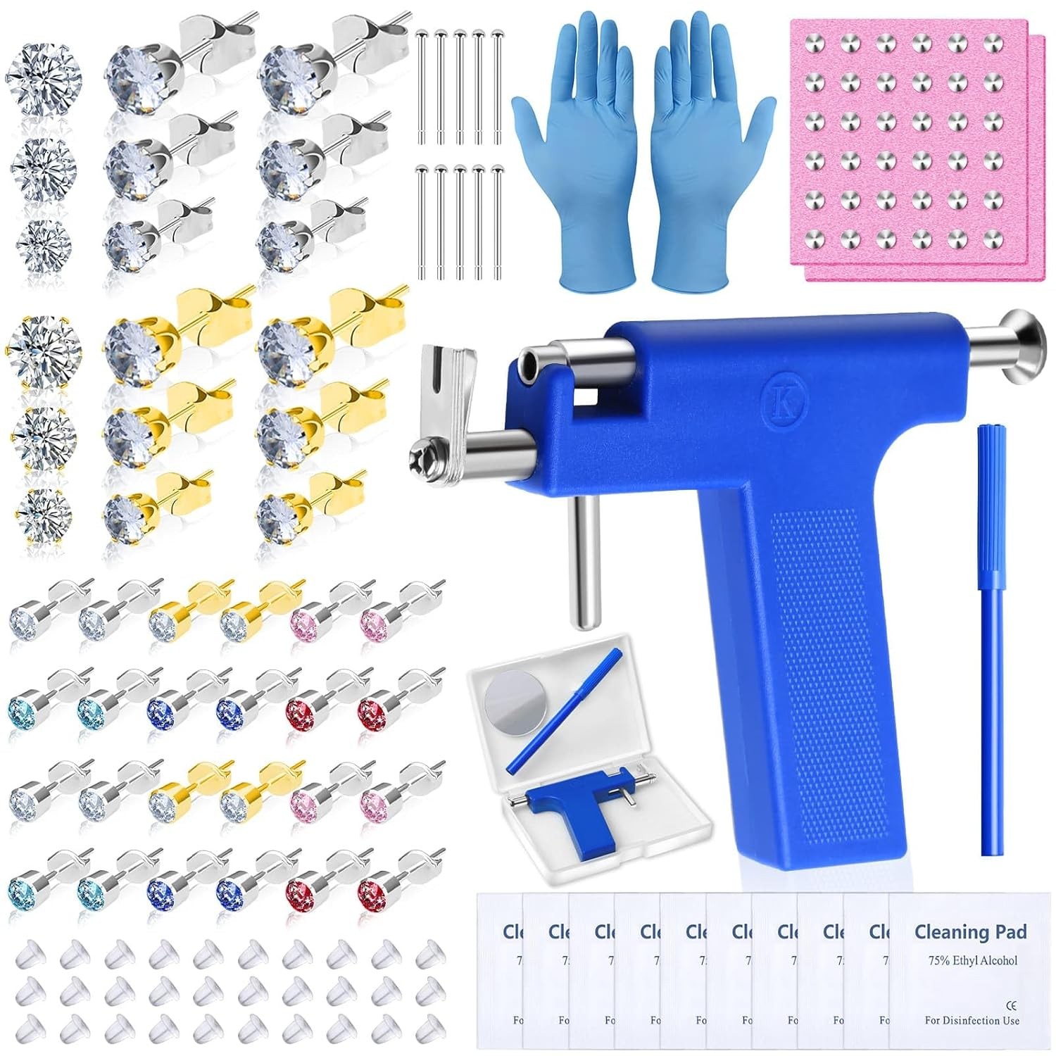 Professional Ear Piercing Gun Kit, Reusable Ear Piercing Machine with Colorful C
