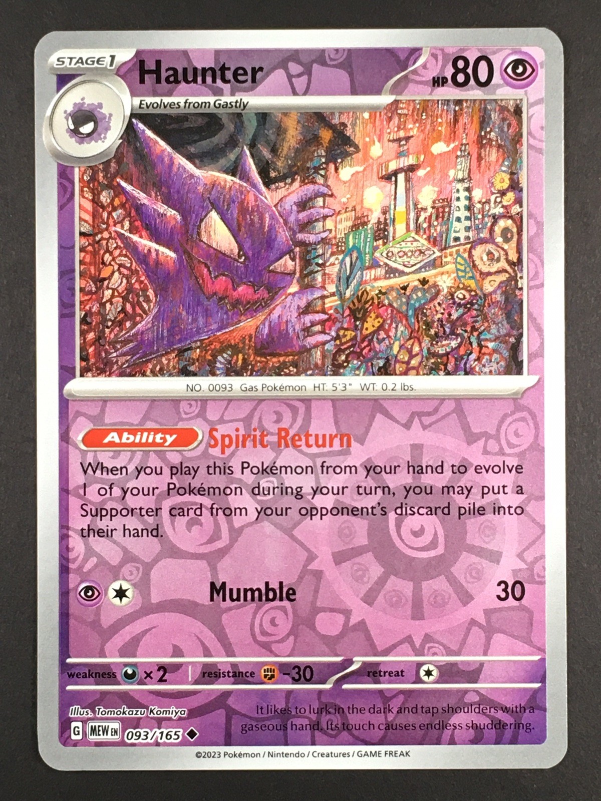 Pokemon TCG Haunter 093/165 Reverse Holo Scarlet & Violet 151 Tomokazu Komiya NM