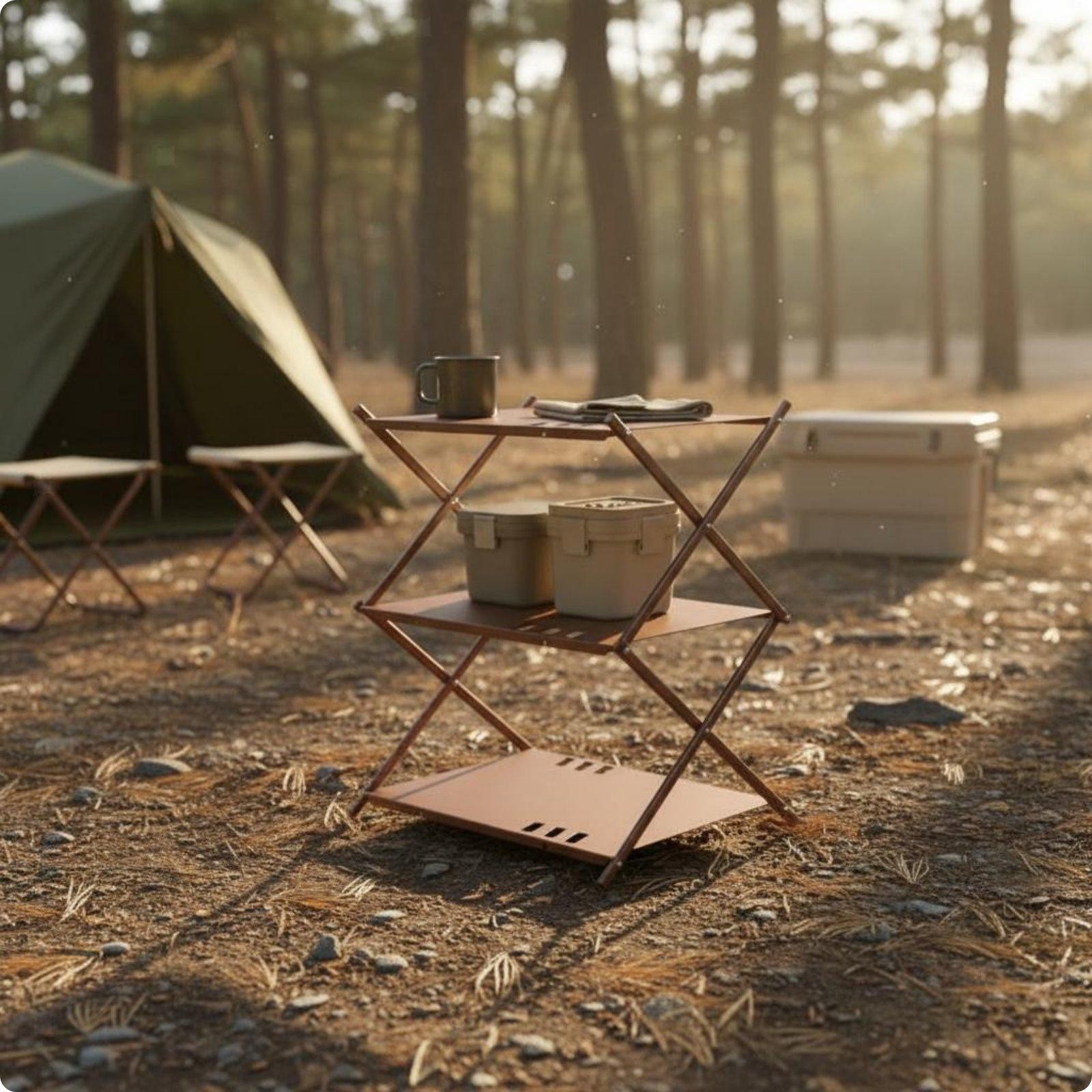 Storage Rack Aluminum Alloy Camping Table Easy to Clean Multi Tier Outdoor Table