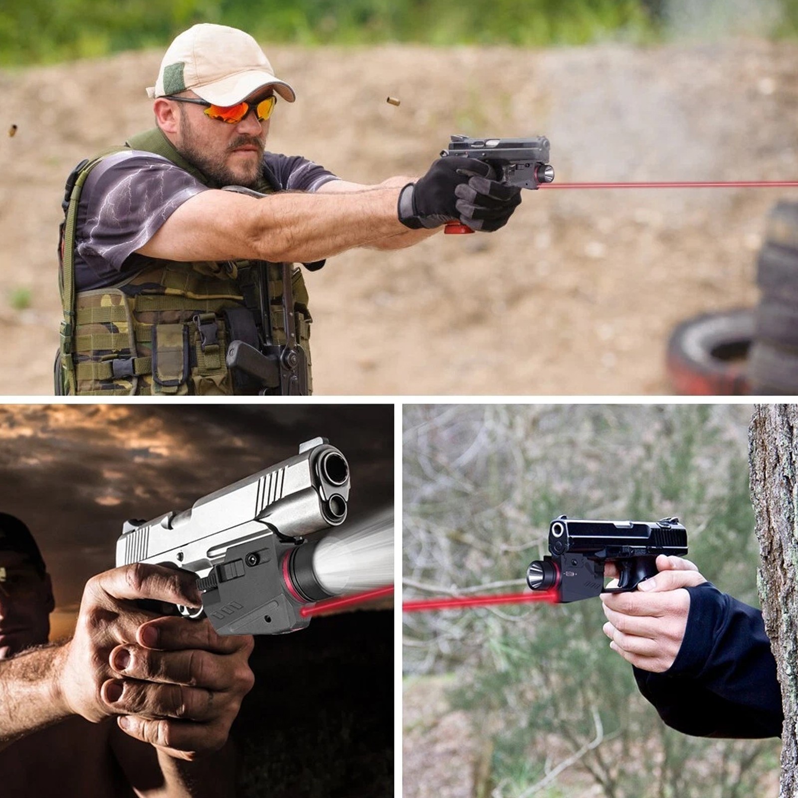 Tactical LED Flashlight Red Laser Sight Combo Fit 20mm Rail Mount Pistol Glock