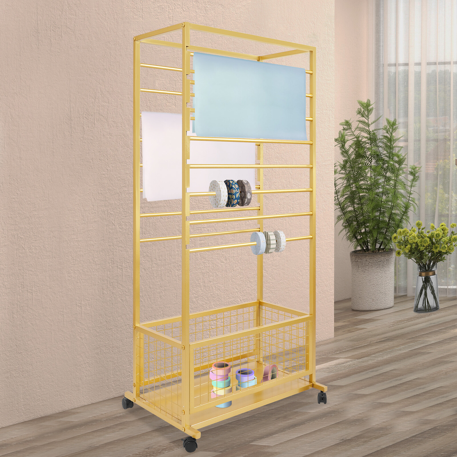 16-Layer Organizer Rack Gold Storage Shelf Floor Standing Ribbon Display Rack