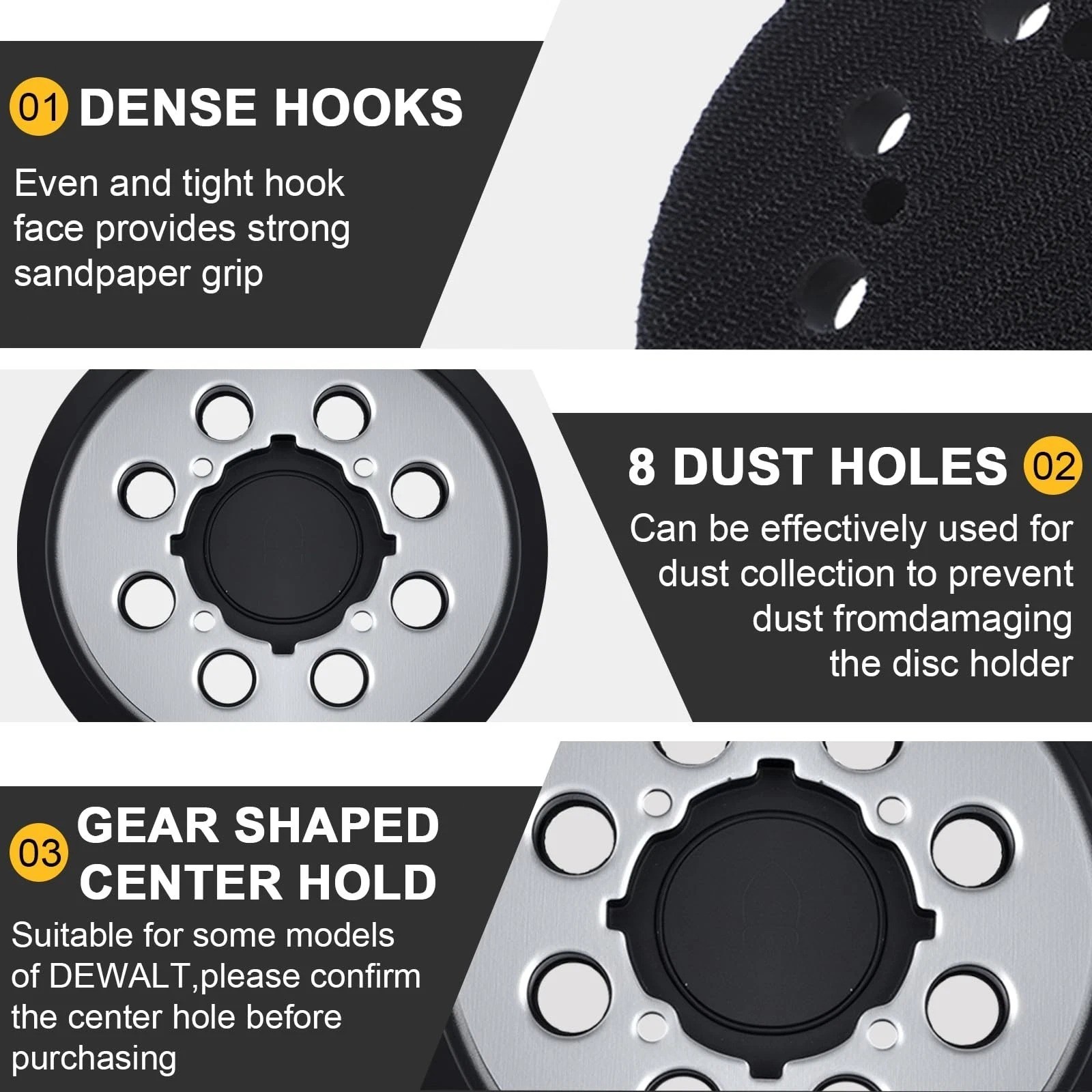 2 Sander Sanding Replacement Pad 5" 8 Holes Hook Loop Fits Dewalt & Porter Cable
