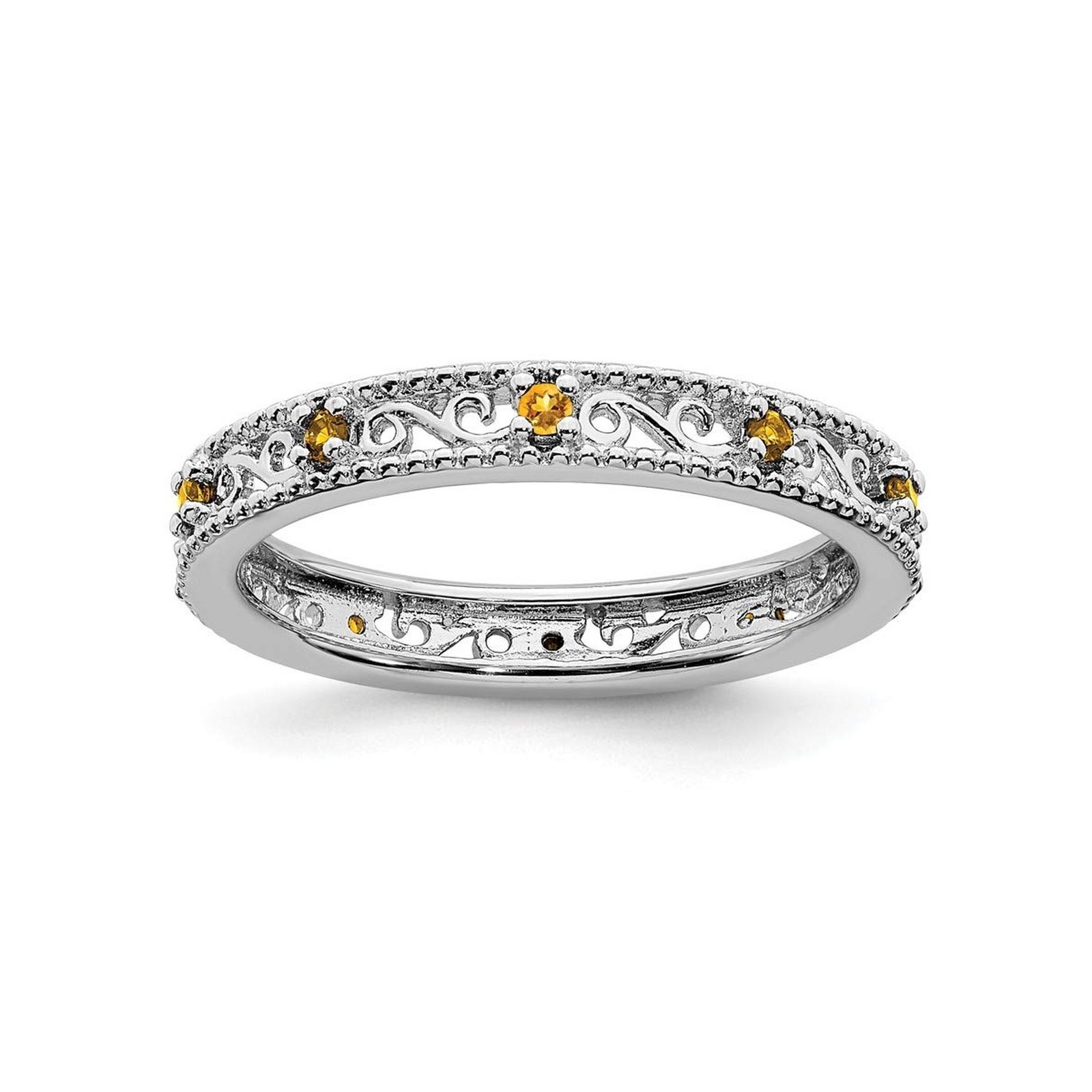 Solid Sterling Silver Stackable Expressions Citrine Ring 9