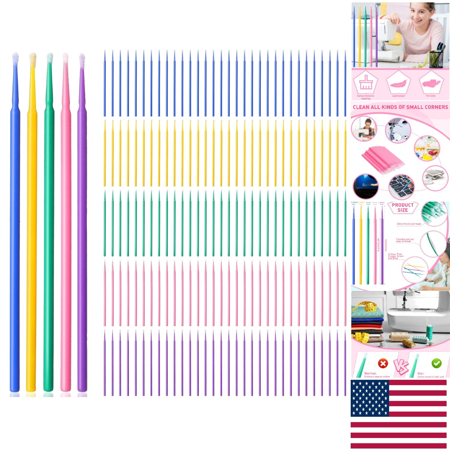 Sewing Machine Cleaning Swabs: 500 Count in 3 Sizes for Detail-Oriented Cleaning