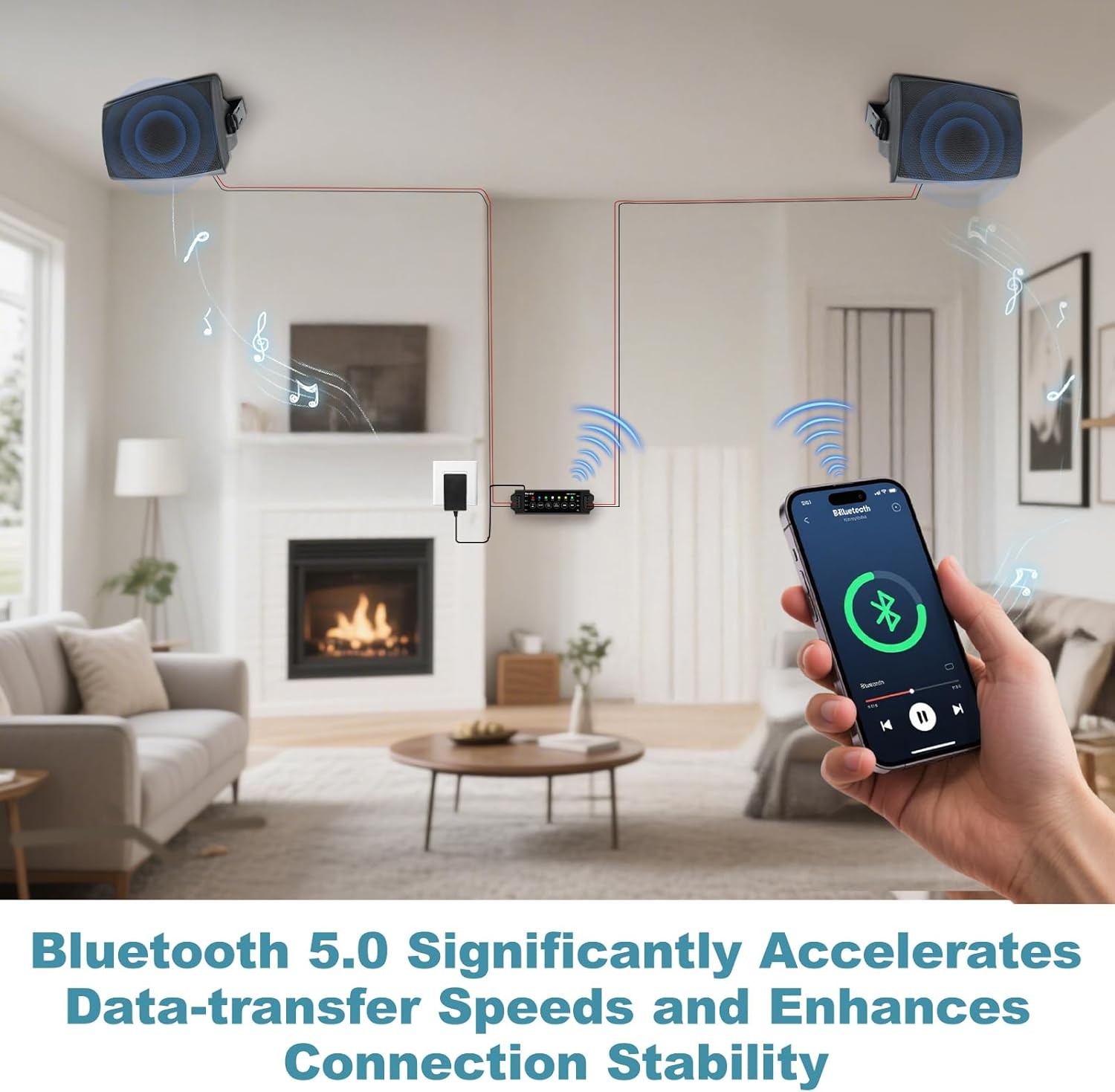 Herdio 4 Channel Bluetooth Amplifier Receiver With Power Supply and IR Remote