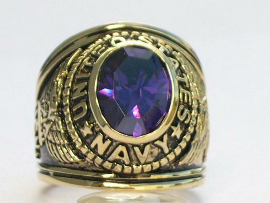 12x10 mm United States Navy Military February Purple Stone Men Ring Size 7-15