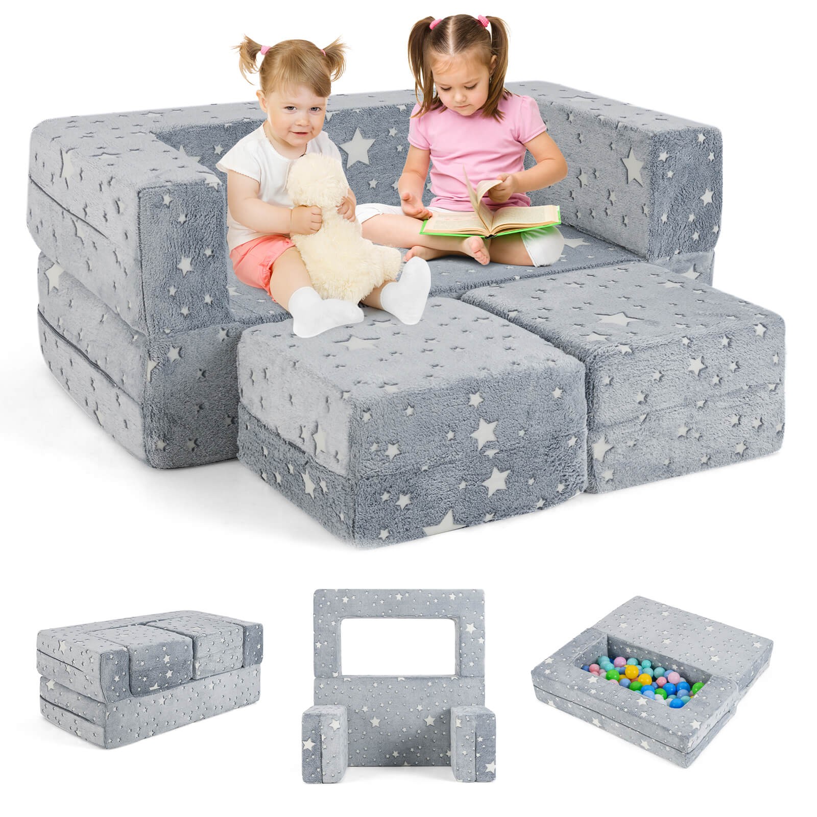 3-in-1 Baby Fold out Sofa with Removable & Machine Washable Flannel Cover