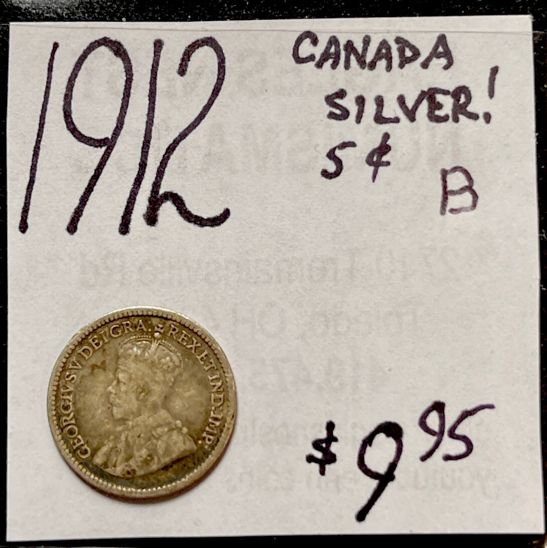 1912 Canada 5 Cent Silver World Coin. ENN Coins