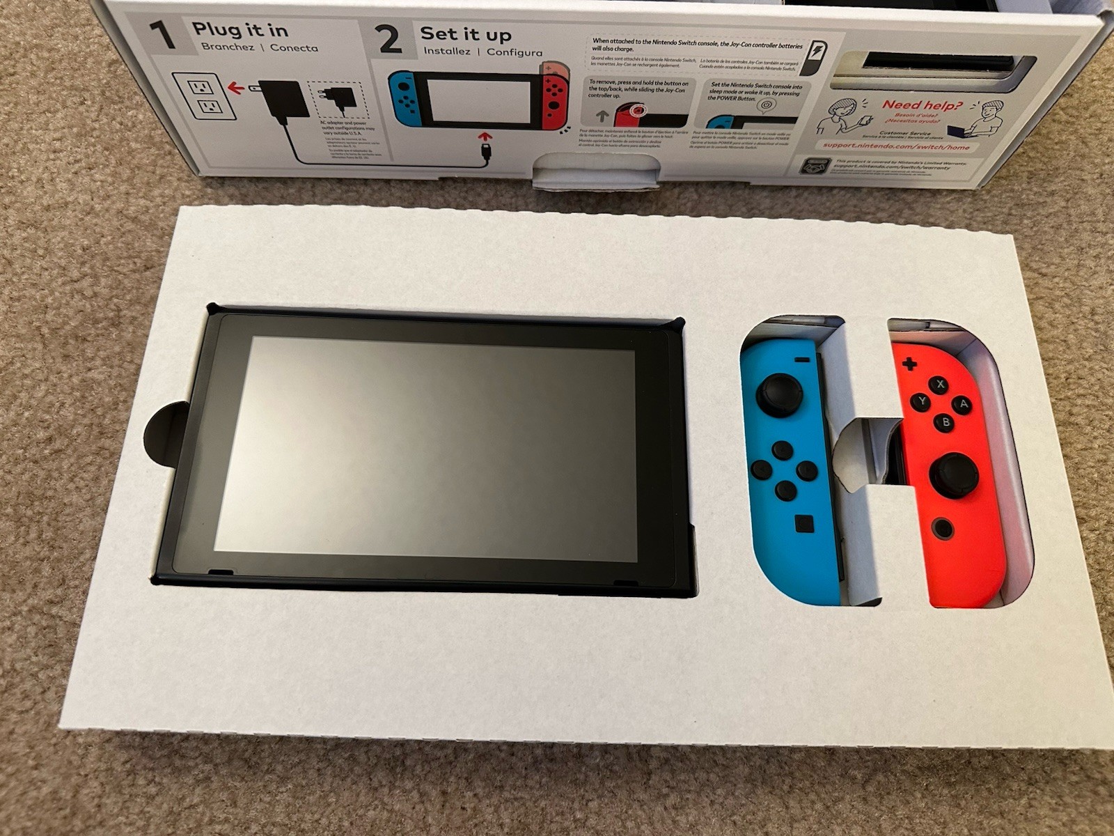 Nintendo Switch System 32GB Console w/Neon Red & Blue Joy-Cons + Dock & Extras
