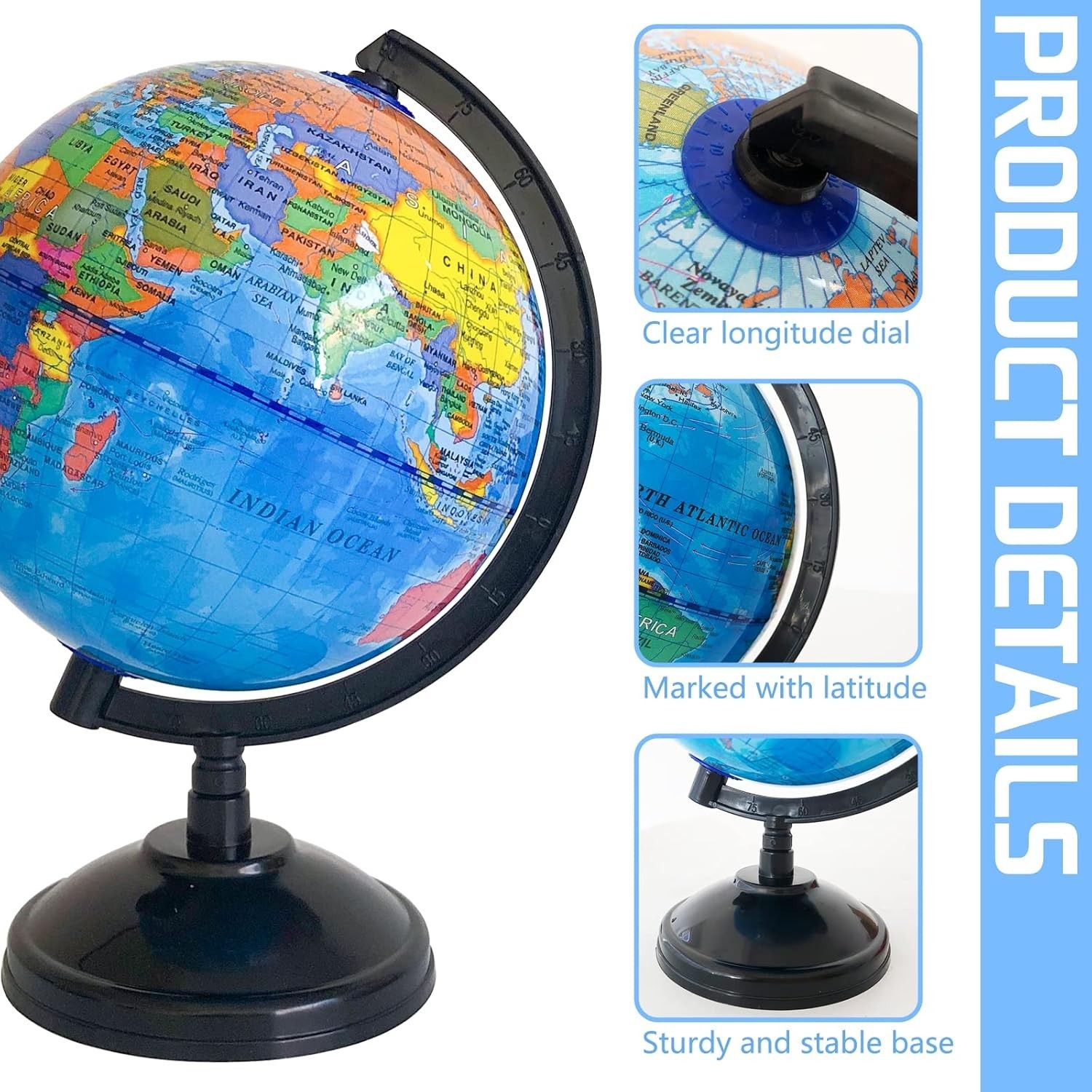 WORLD GLOBE EARTH Map Rotating Geography Ocean Classroom Learning Desktop 6