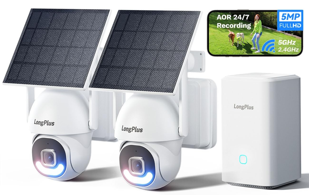 5MP Security Camera System Wireless Outdoor, No Subscription, Solar-Powered, ...