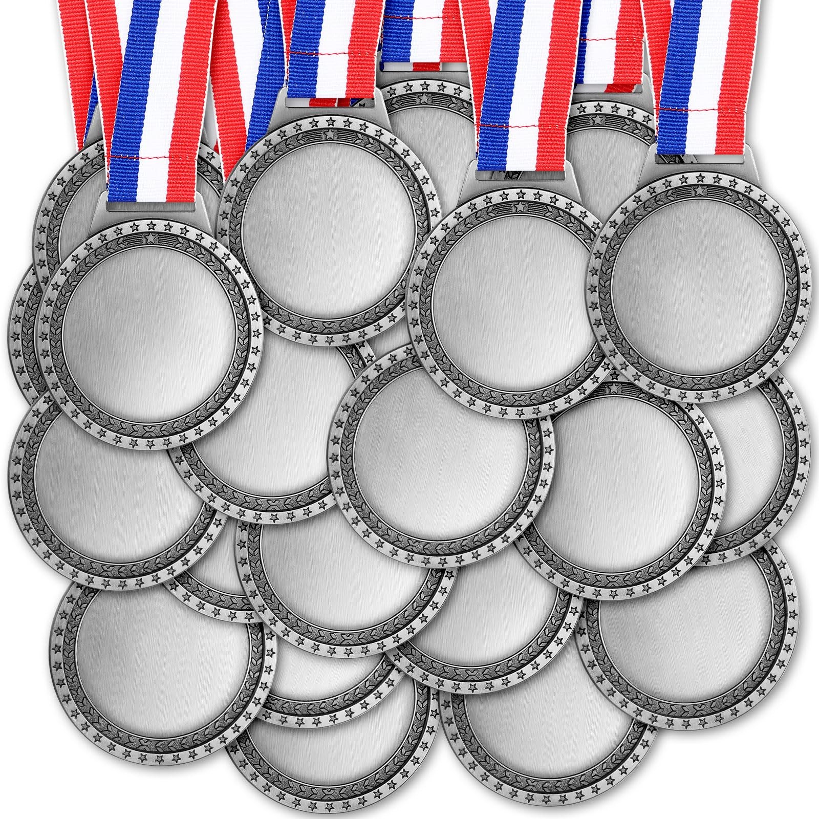 60 Pcs Blank Award Medals with Neck Ribbons Create Your Own Medals Kit Cheer ...