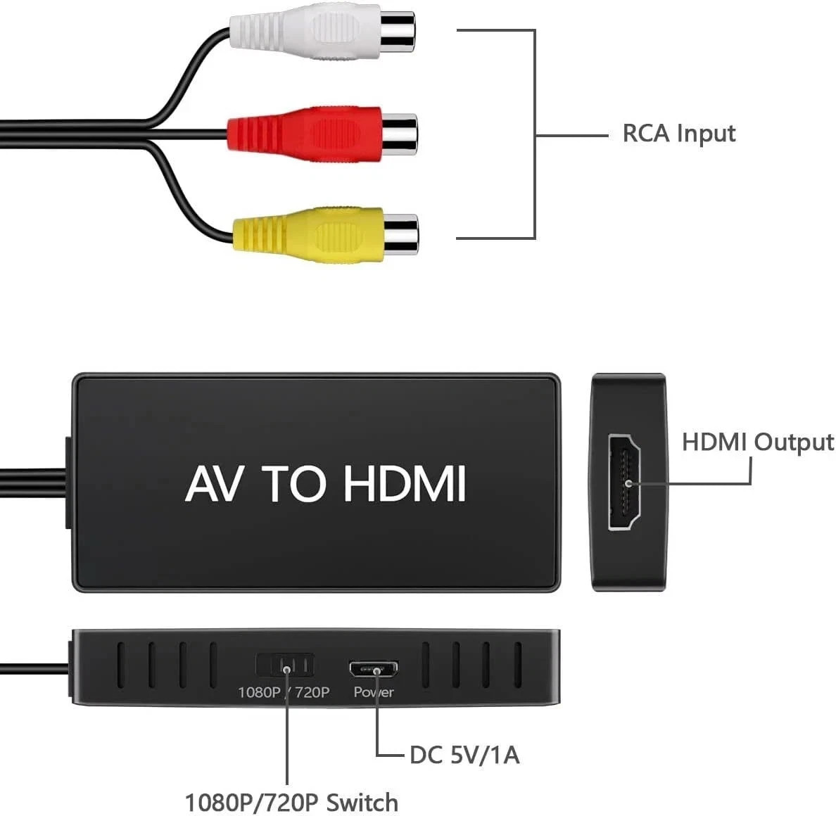 RCA to HDMI Converter Analog Composite Adapter For PS 1 2 3 STB Xbox VHS VCR DVD
