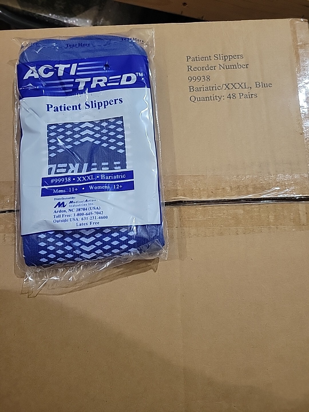 Acti-Tred #99938 Patient Slippers, Bariatric, XXXL, Blue - 2 pair
