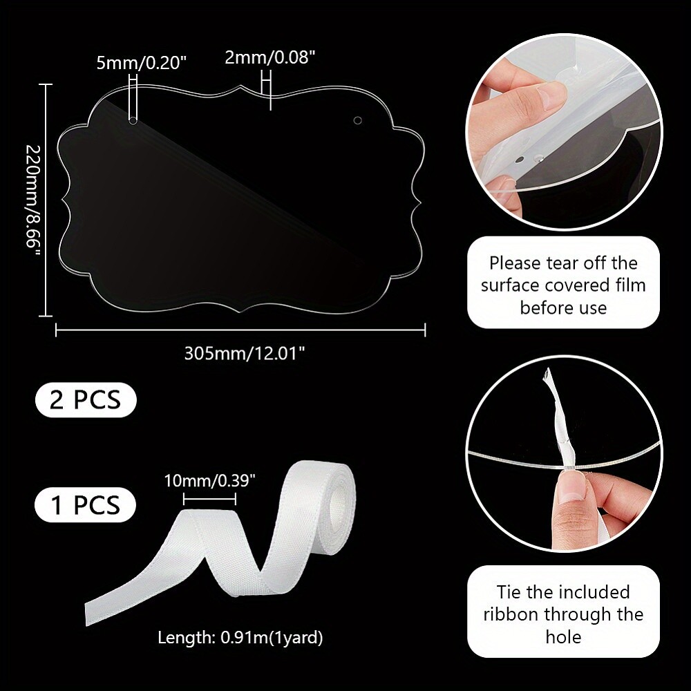 1set Wavy Rectangle Acrylic Blank Sign tions with Single Face Polyester Satin