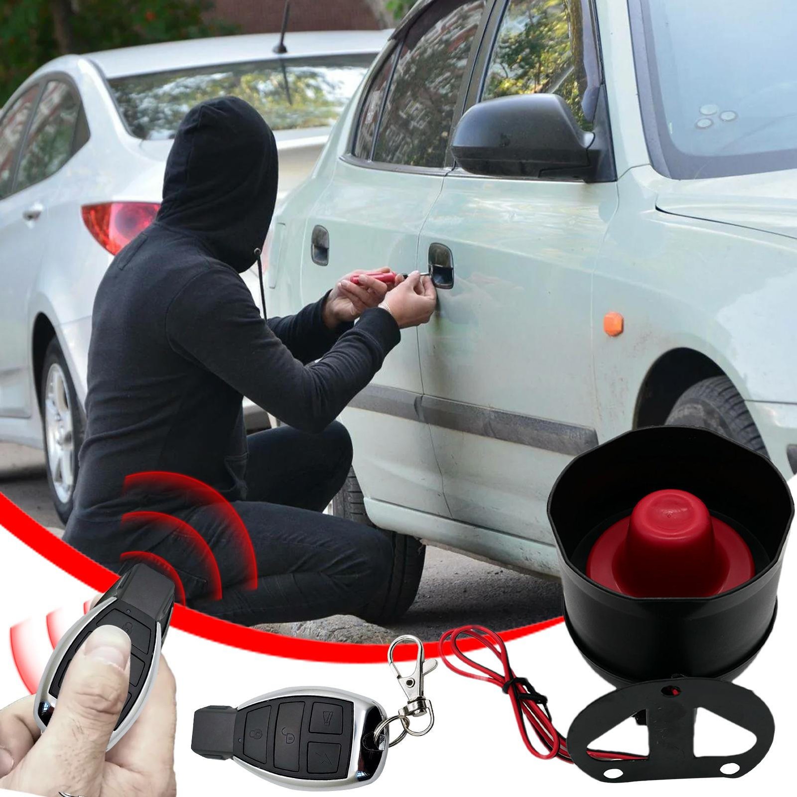 12V Universal Car Alarm System Security Vibration Alarm System W 2 Remote Contro