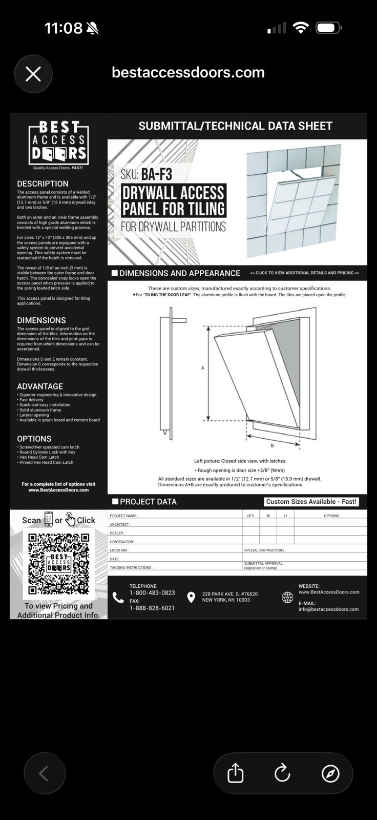 Access Panel | Removable | Tile Application 5/8" Drywall, 12" X 12"