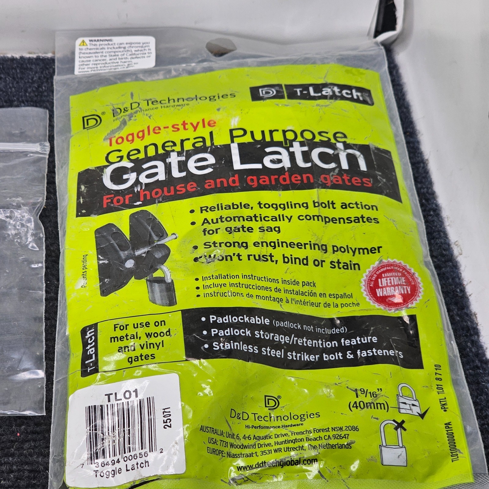 D&D Technologies TL01 T-Latch Action Gate Latch, Padlock Gravity Gate Latch