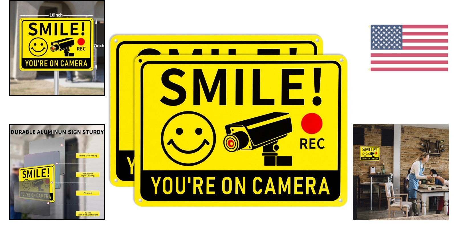 Durable & Reflective 2-Pack Smile You’re On Camera Signs - For Secure Properties