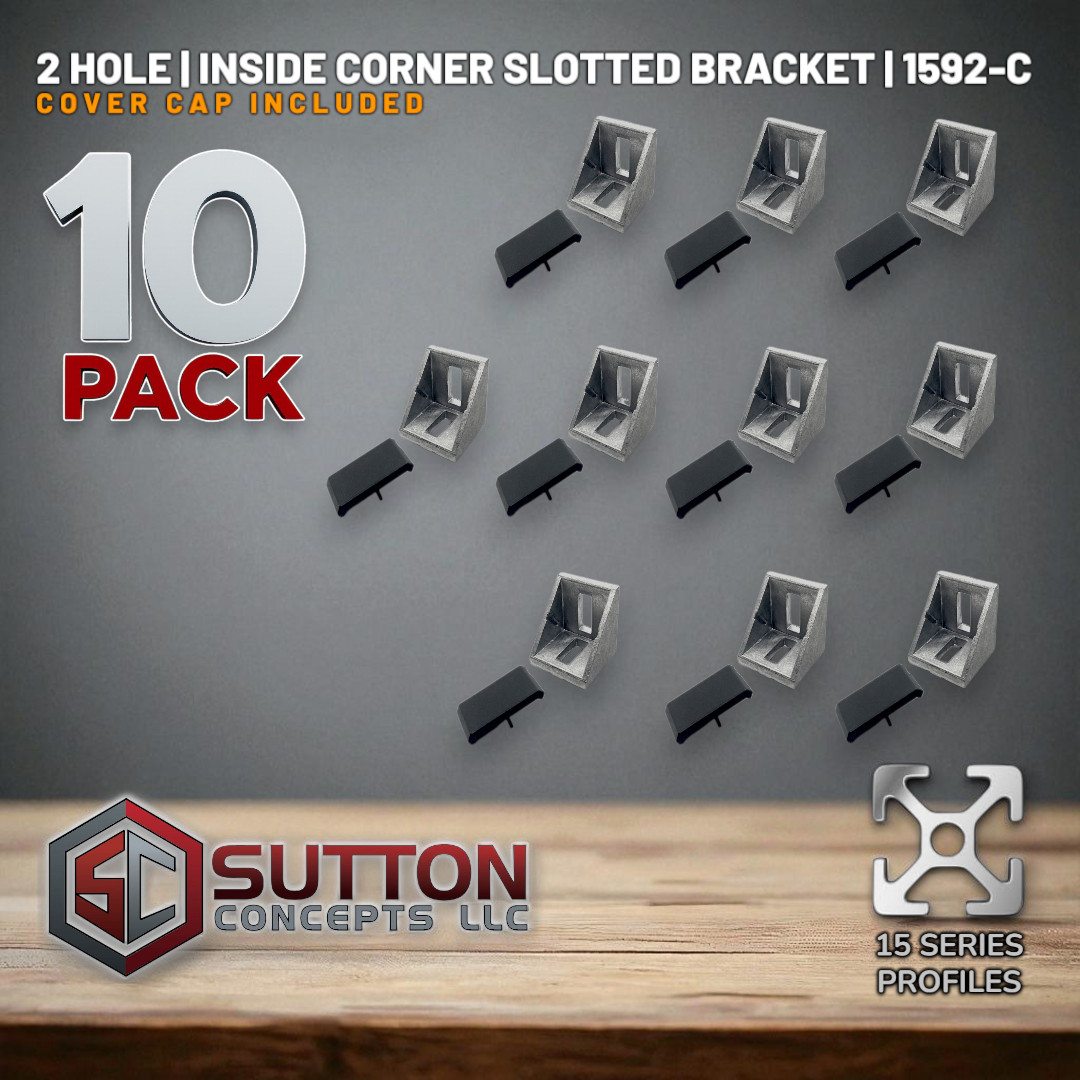 2 hole Slotted Inside Corner Bracket | 10 PACK | Compatible 80/20 15 Series