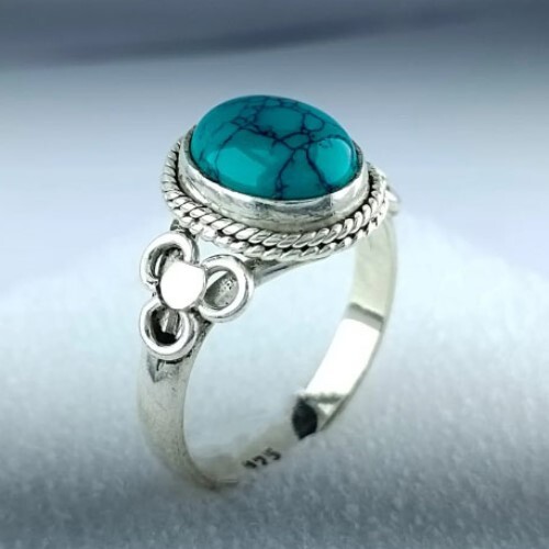 Turquoise Natural Oval Stone 925 Sterling Handmade Genuine Silver Ring