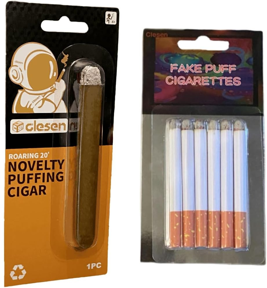 Fake Puff Cigarettes (Pack of 6) +（1 Set） Fake Puff Cigar - Blow Smoke, Faux Cig