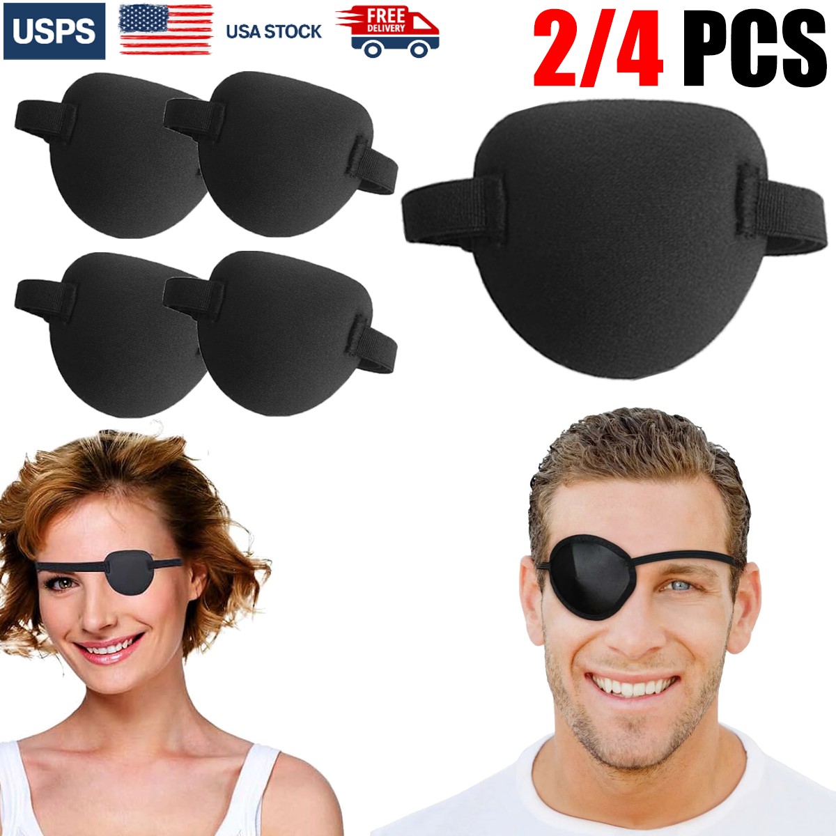 2/4x Adult Single Side Eye Mask 3D Adjustable Eye Mask Pirate Suit Black Adults