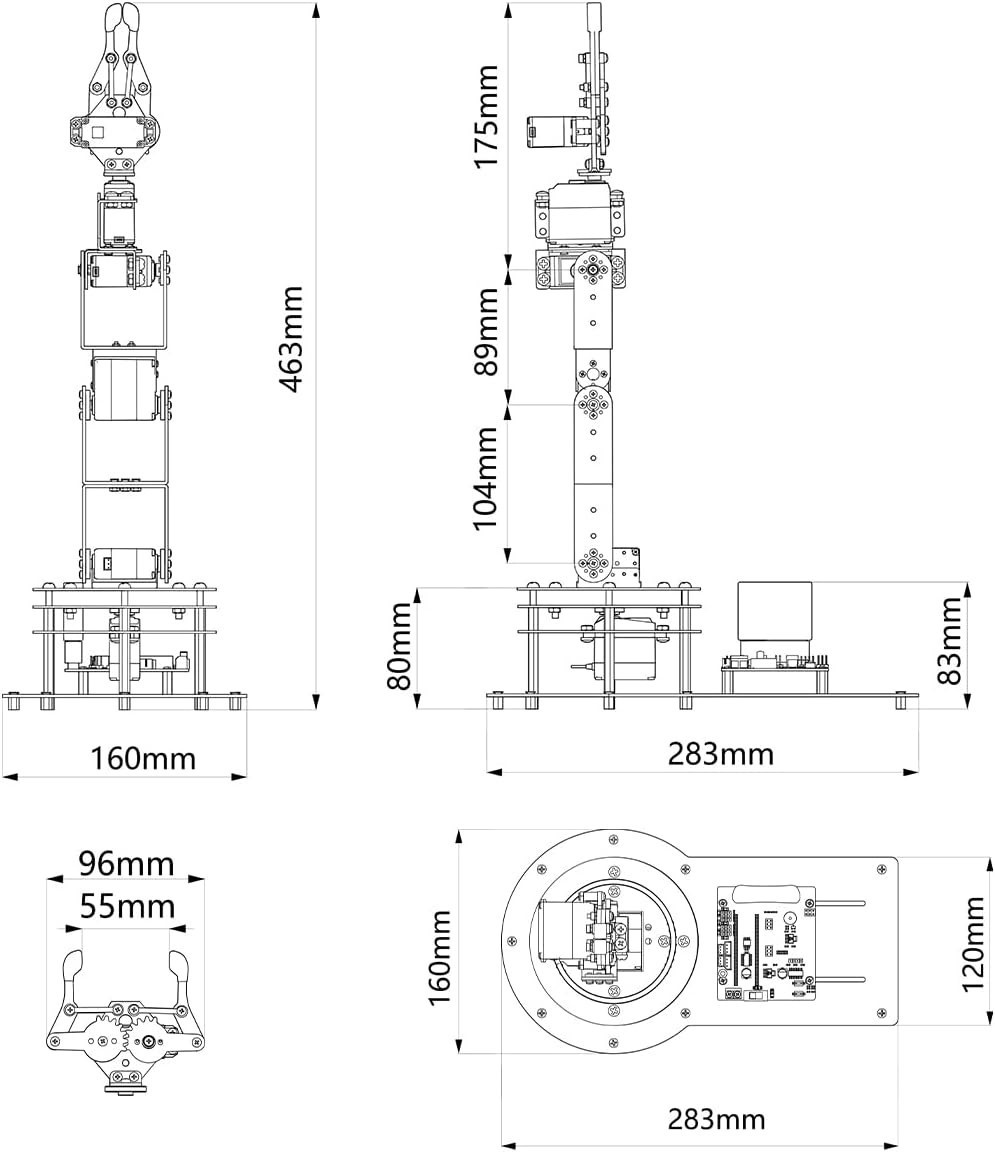 Robotic Arm with 5 Servos and Manual Control for Engineering Education Projects