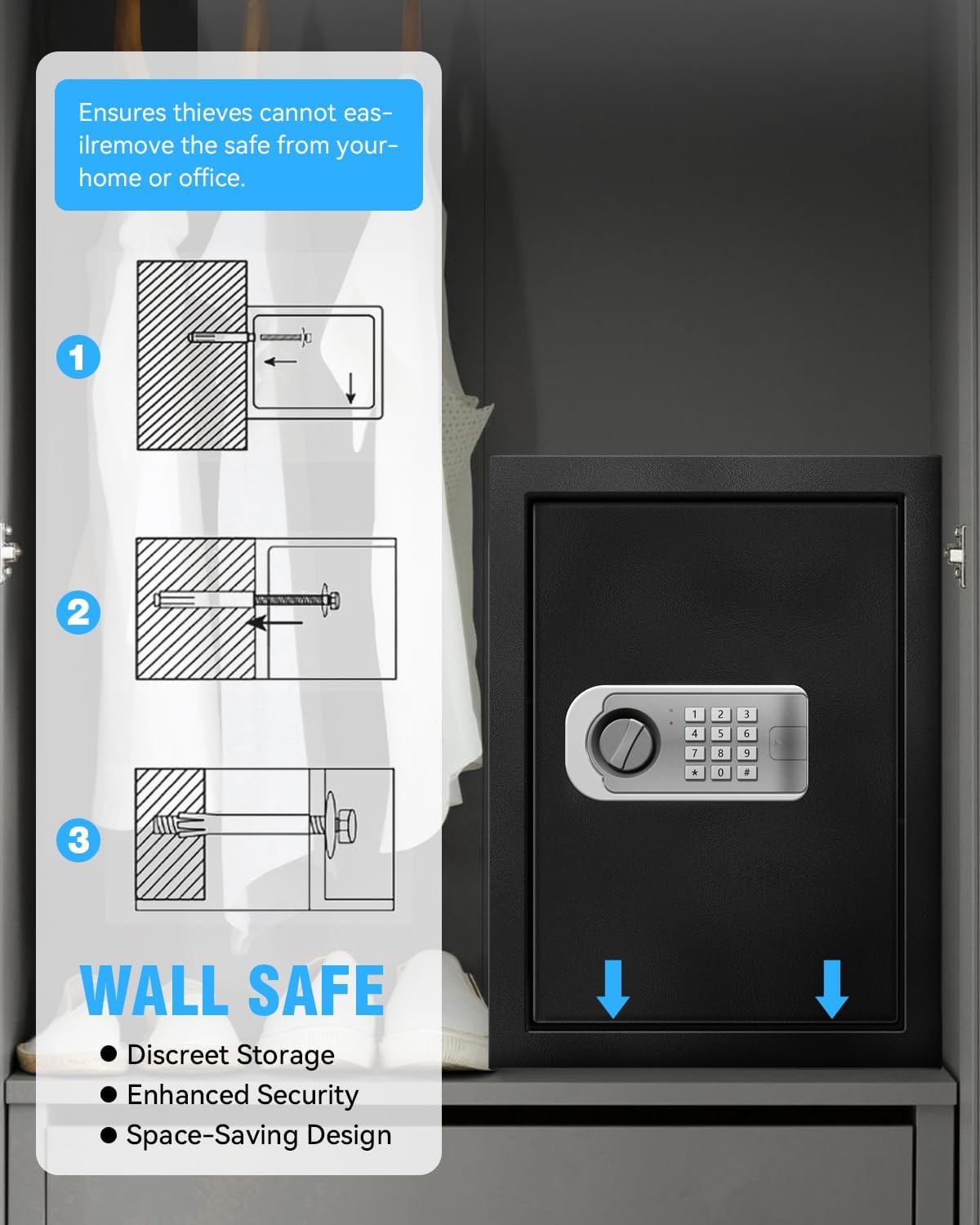 Fireproof Large Home Security Safe with External Battery Acces for Document | 3.