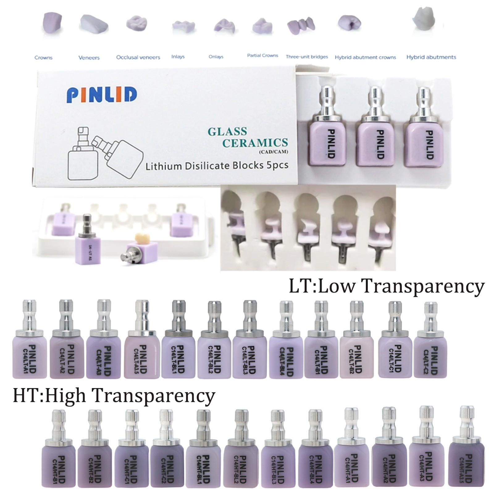 5Pcs US C14 HT/LT E.MAX CAD-CAM CEREC Lithium Disilicate Glass ceramic Blocks