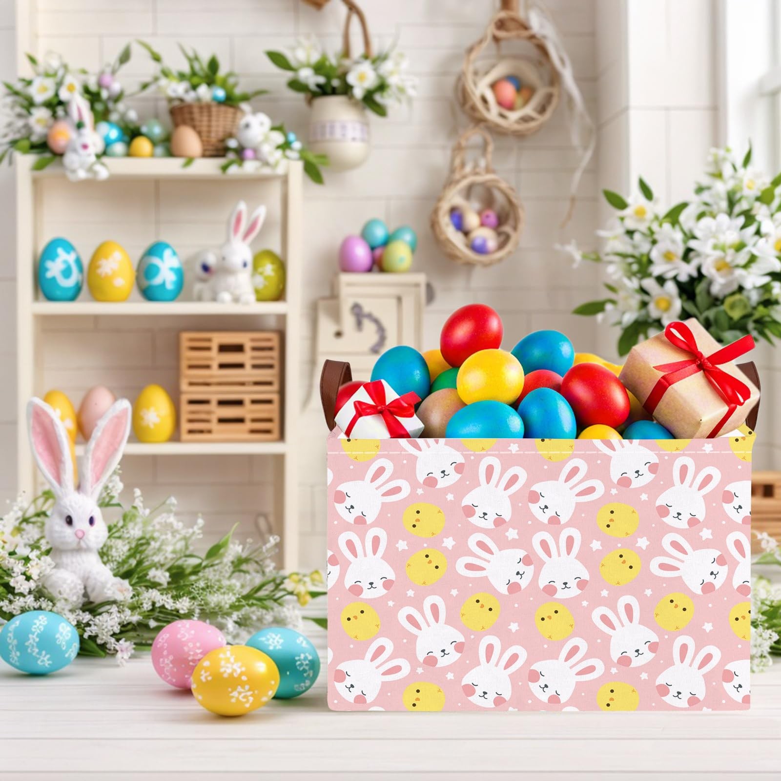 ASKETAM Large Cute Easter Basket for Kid Empty Gift Baby Rectangle Storage Bi...