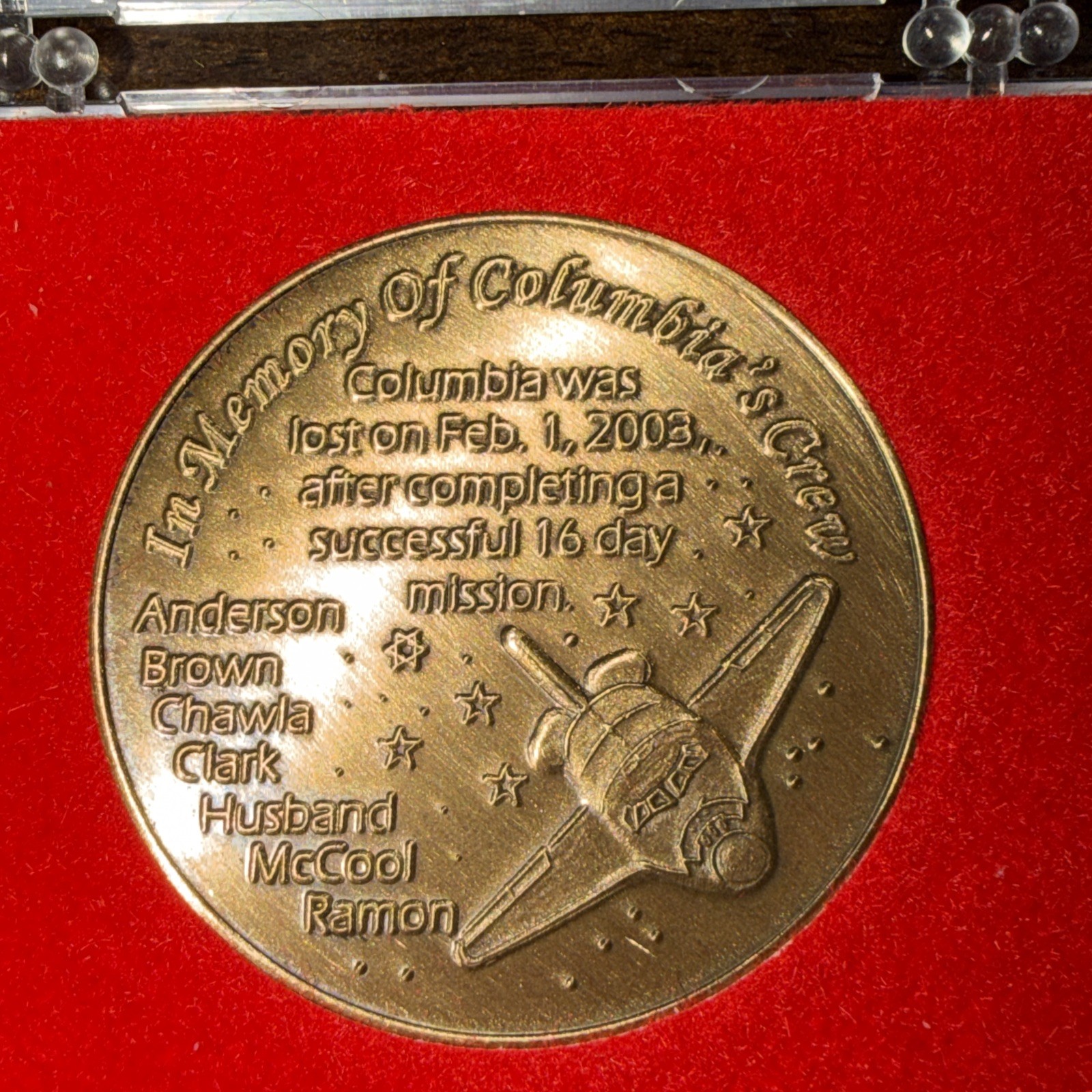 CHALLENGE COIN STS-107 COLUMBIA SPACE SHUTTLE IN MEMORY OF THE CREW