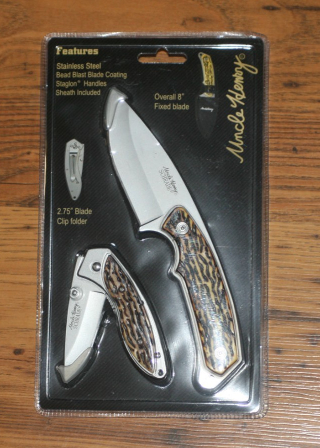 Uncle Henry 2pc Staglon Folding & Fixed Knife Set - w/Sheath - #1105595