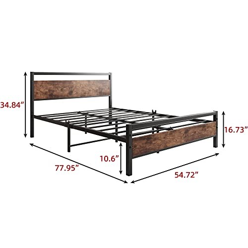 Size Bed Frame with Headboard, Heavy Duty Platform Bed Frame Full Rustic Brown