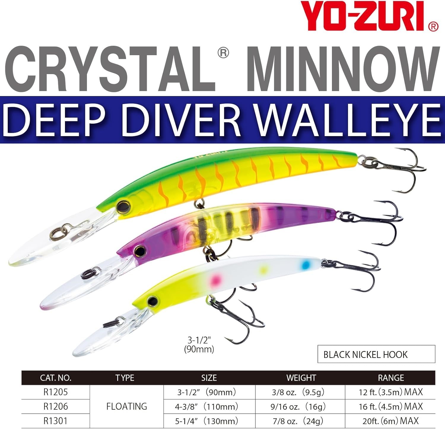 Two Yo-Zuri Crystal Minnow Deep Diver Walleye Floating Lures, 5 1/4", Hot Tiger